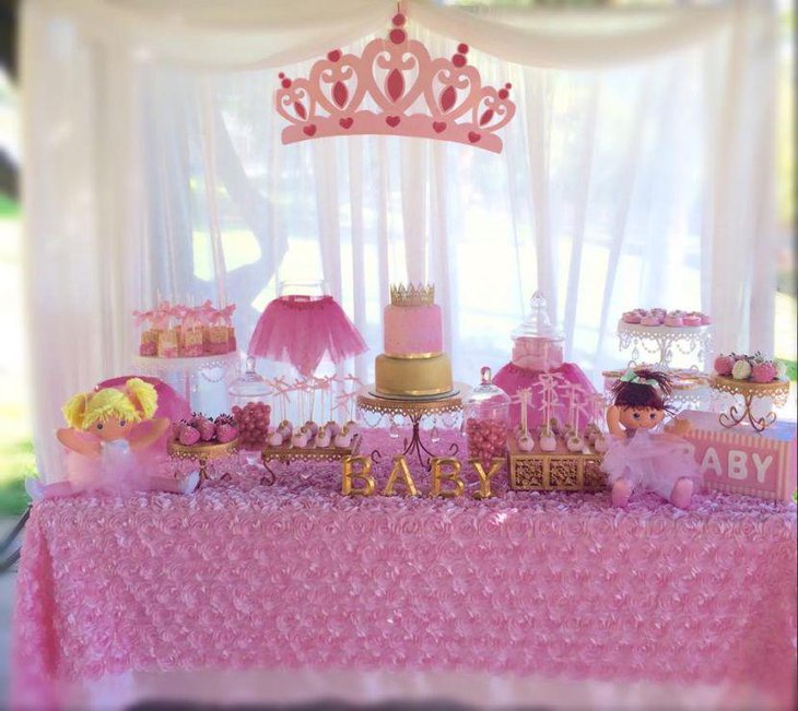 Scrumptious princess baby shower dessert table idea