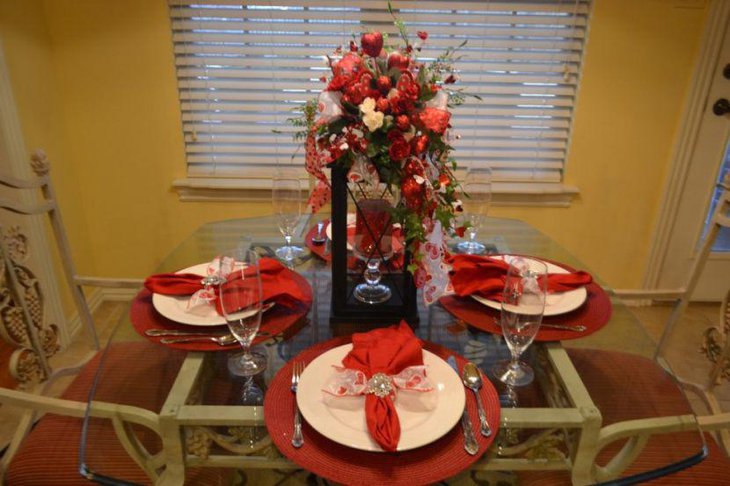 Shimmering lantern decor on Valentines table