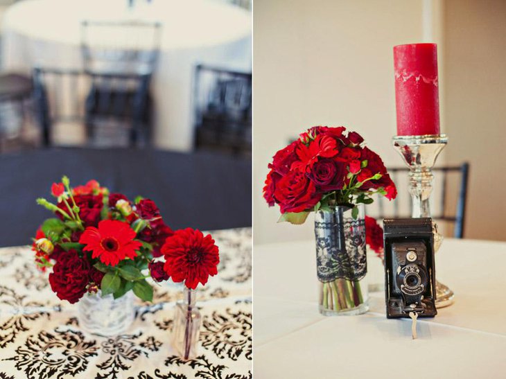 Small Red Floral Arrangements as Wedding Centerpieces