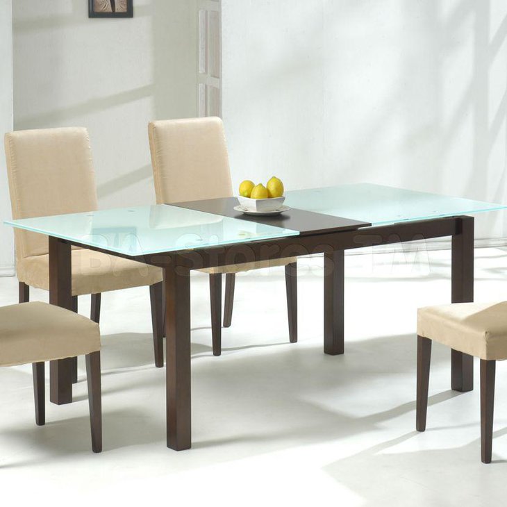 Smart rectangle glass dining table with dark brown wood base