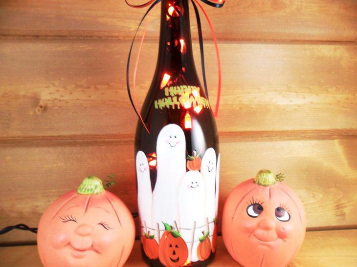 Spooky Halloween Lighted Wine Bottle Centerpiece