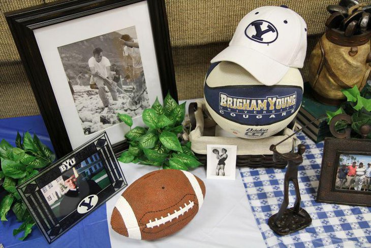 Sports themed dads 80th birthday table decor