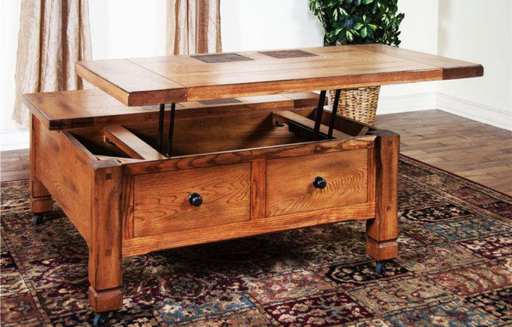 Square oak lift top coffee table with storage