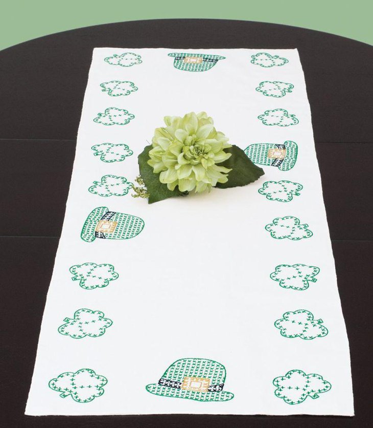 Stamped Valentines table runner with hat designs