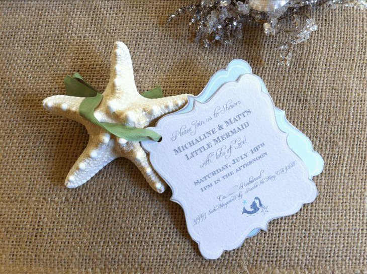 Starfish mermaid baby shower invite