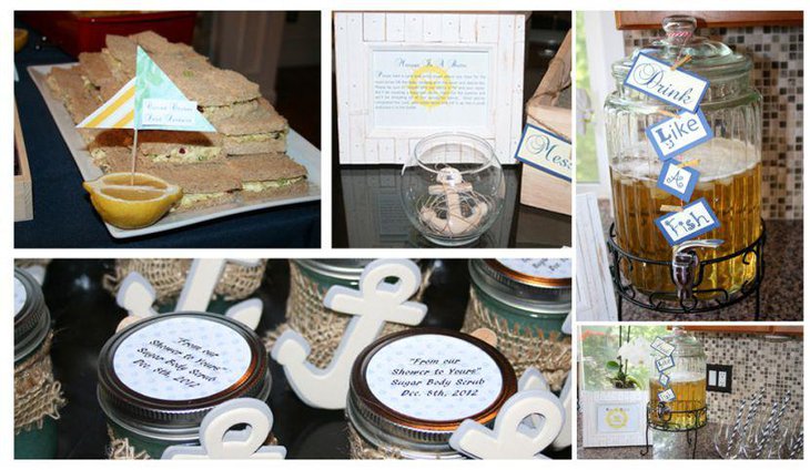 Stunning anchor decorations on nautical themed baby shower table