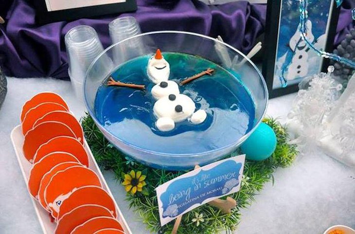 Stunning Christmas dessert table decor with Jello dish floating snowman centerpiece