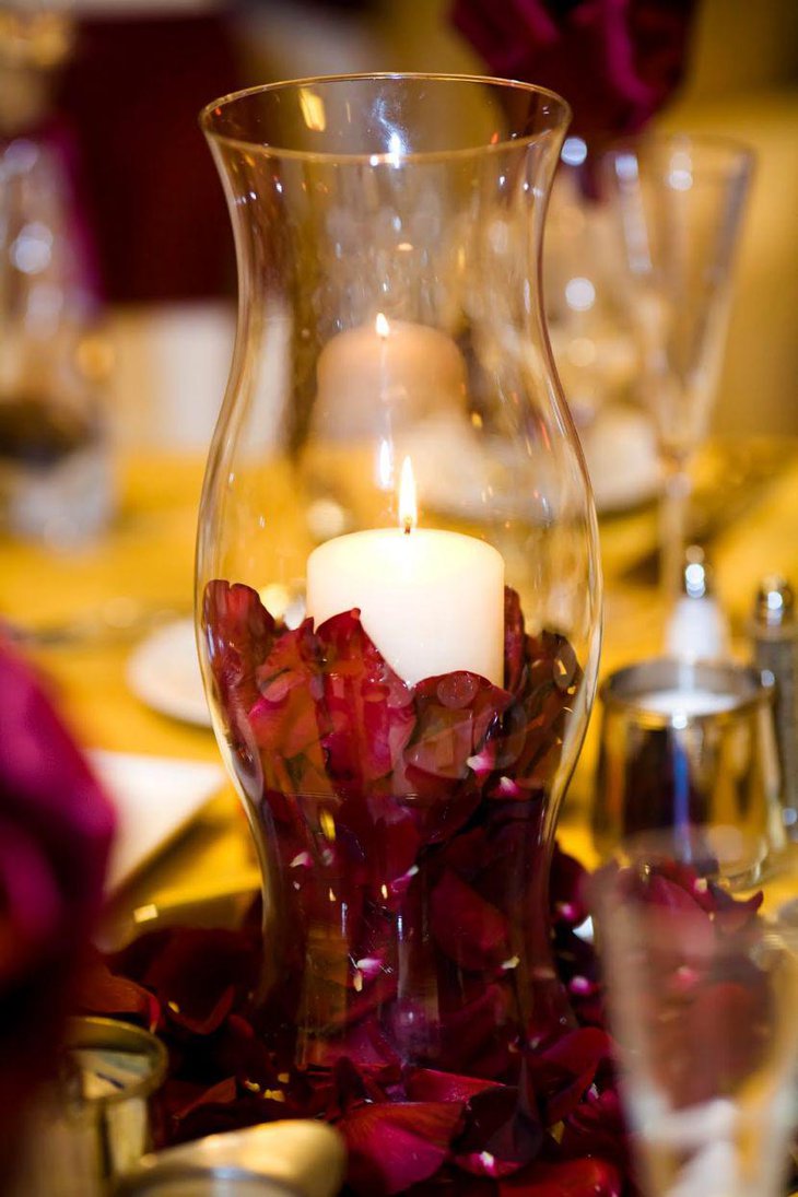 Stunning DIY Hurricane Vase Wedding Table Centerpiece With Candle and Petals