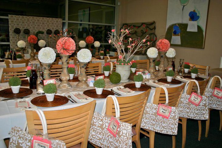 Stunning floral decor in pink and white for adult birthday table