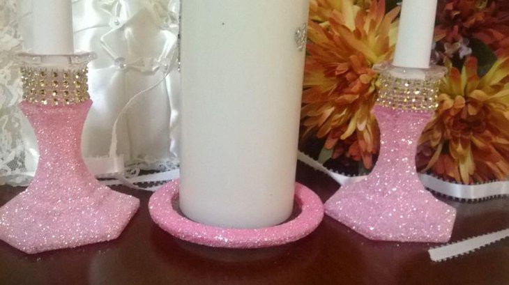 Stunning pink bling candle holder wedding tab le centerpiece