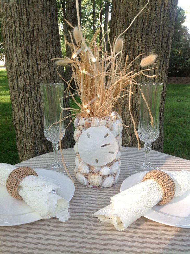 Stunning sea shell wedding table centerpiece