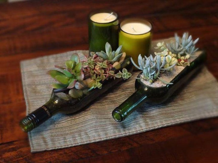 Stunning Wine Bottle Mini Garden Wedding Centerpiece