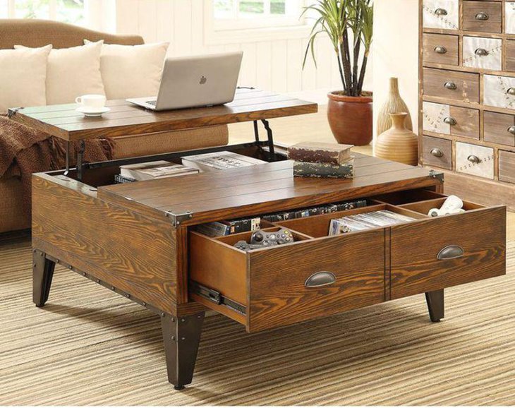 Stylish rustic coffee table with under storage and drawers