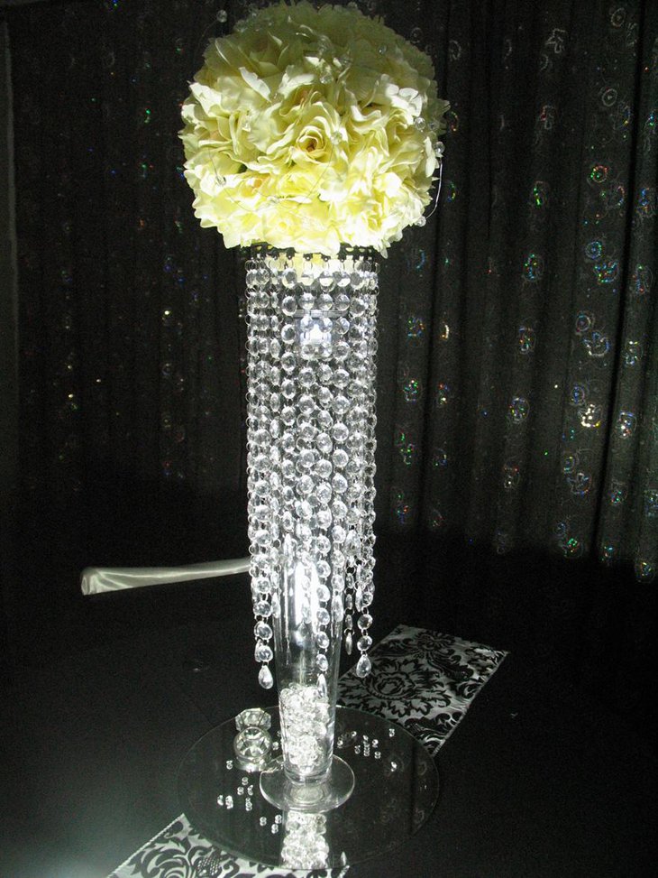 Stylish White Flowers and Crystal Centerpiece