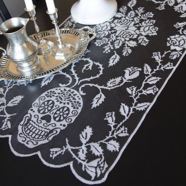 Sugar skull designs on table runner