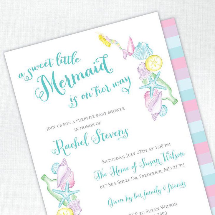 Sweet mermaid baby shower invitation for a baby girl