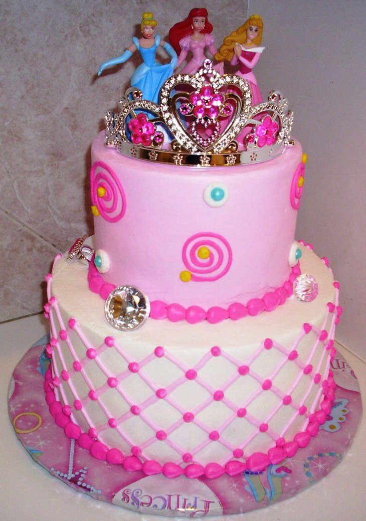 Sweet pink and white Disney Princess birthday cake