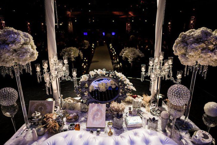 Tall crystal candelabra wedding table centerpiece