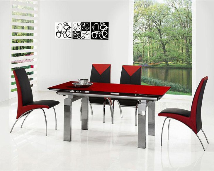 Tempered red glass dining table set