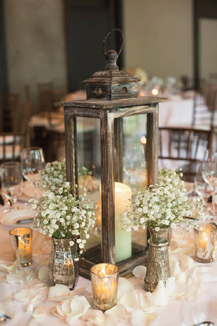 The Table Centerpiece for New Years Eve with Candles in Glass