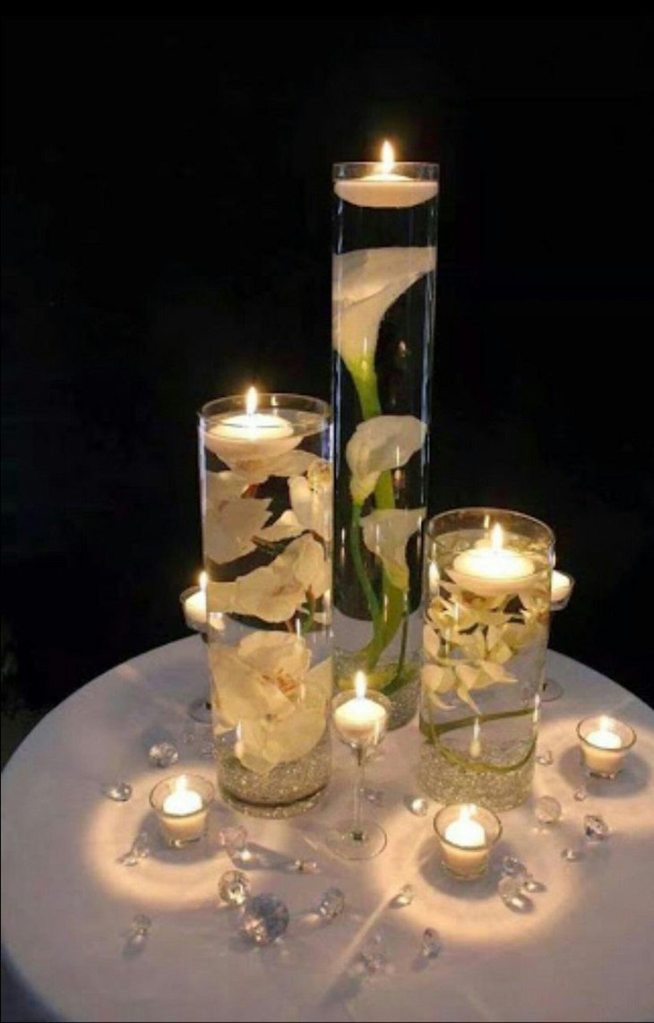 The Table Centerpiece for New Years Eve with Flower Candles