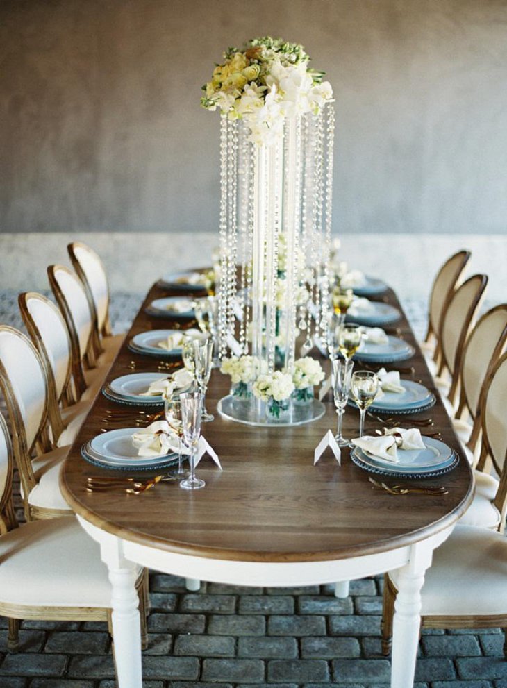 The Table Centerpiece for New Years Eve with Hanging Crystals