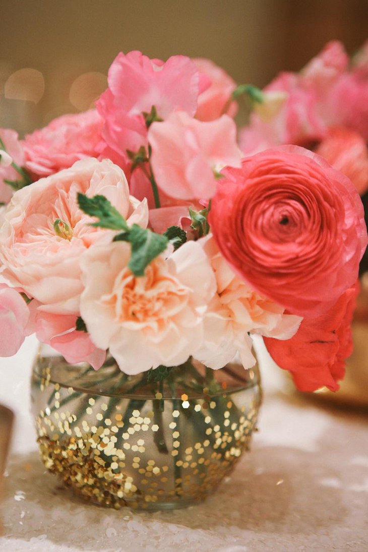 The Table Centerpiece for New Years Eve with Pink Roses in Vase