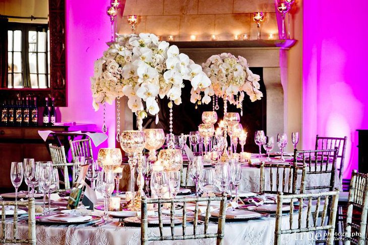 The Table Centerpiece for New Years Eve with White Flowers