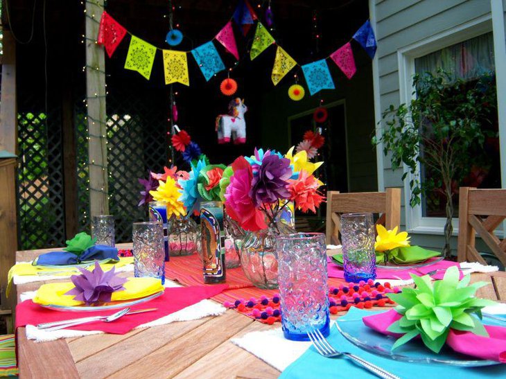 Tissue paper flower decor seen on the table