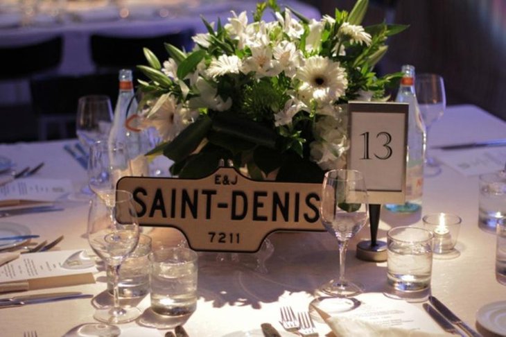 Toronto street sign as name of wedding reception table