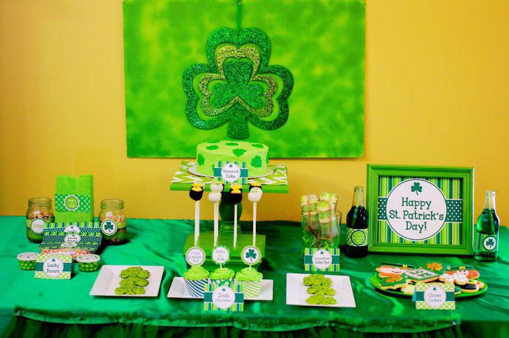 Traditional green theme setup for St Patricks Day food table