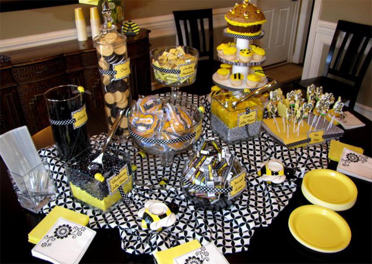 Trendy Bee Theme Baby Shower Dessert Table