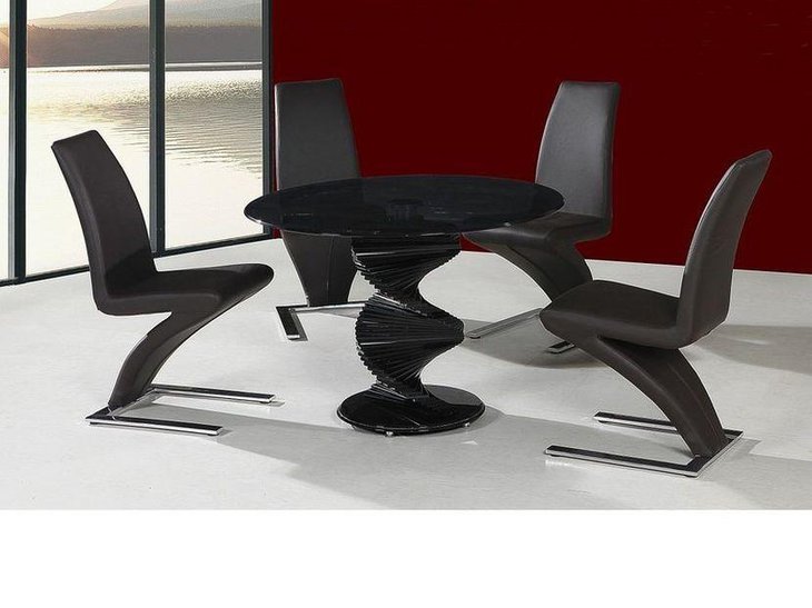 Trendy black twirl round glass dining table set