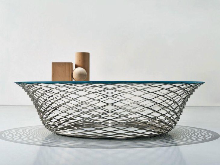 Unique boat shaped metallic coffee table design