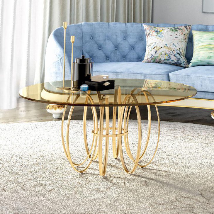 Unique brass round coffee table with glass top