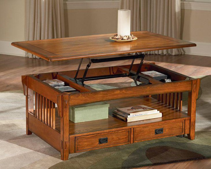 Unique cherry square lift top coffee table