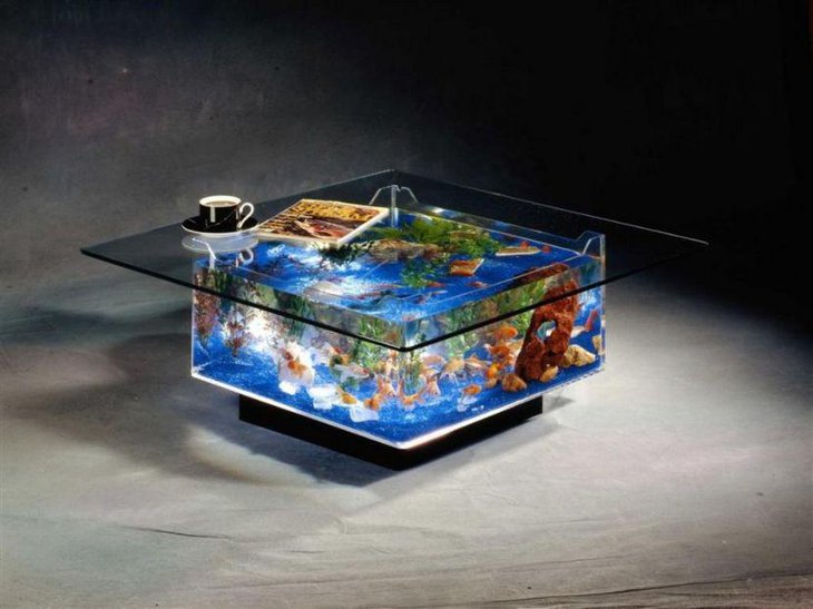 Unique fish tank coffee table design idea