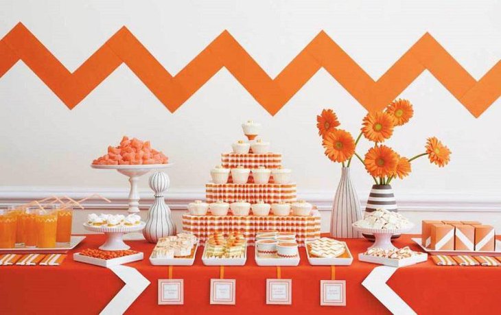 Unique Orange Sunflower Wedding Dessert Table