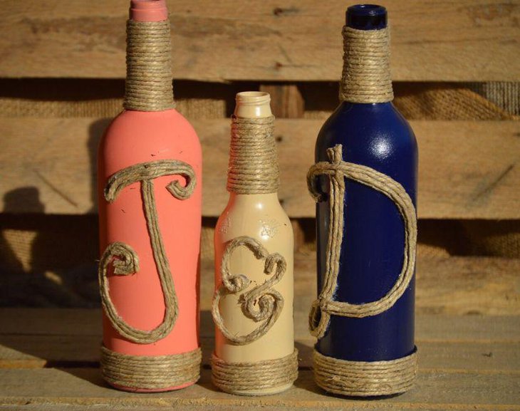 Unique Painted Wine Bottle Wedding Centerpieces With Twine