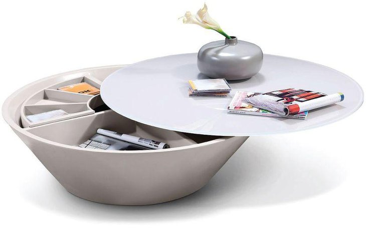 Unique round coffee table with hidden storage