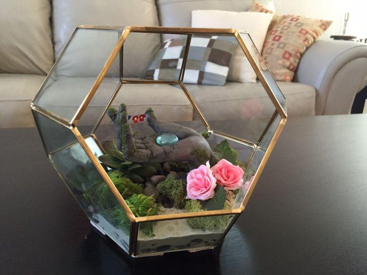 Unique terrarium centerpiece on modern coffee table