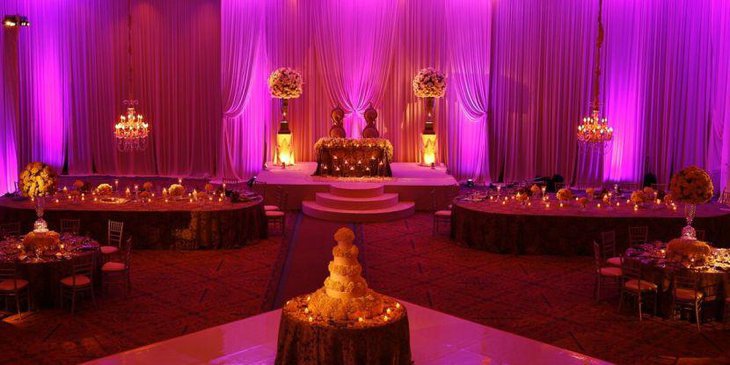Unique wedding table setting with huge floral centerpieces