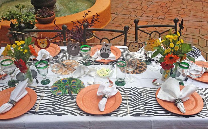 Vibrant Orange and Zebra Animal Print Table Runner