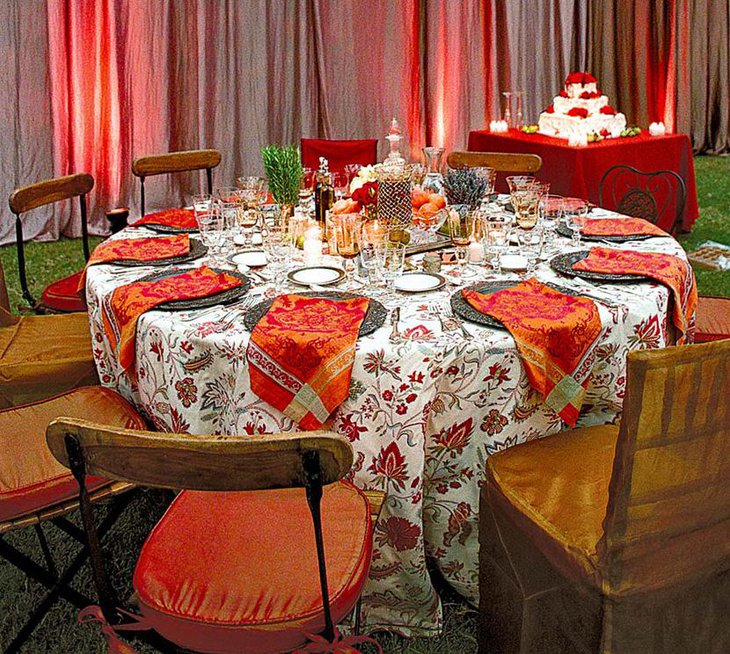 Vibrant White and Orange Printed Table Linen