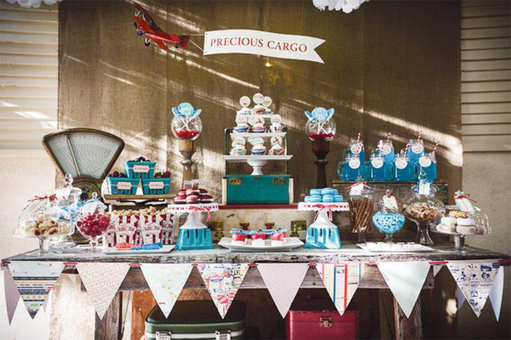 Vintage aeroplane boy baby shower idea