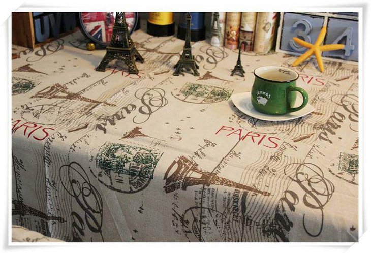 Vintage Eiffel Tower printed table cloth and replicas