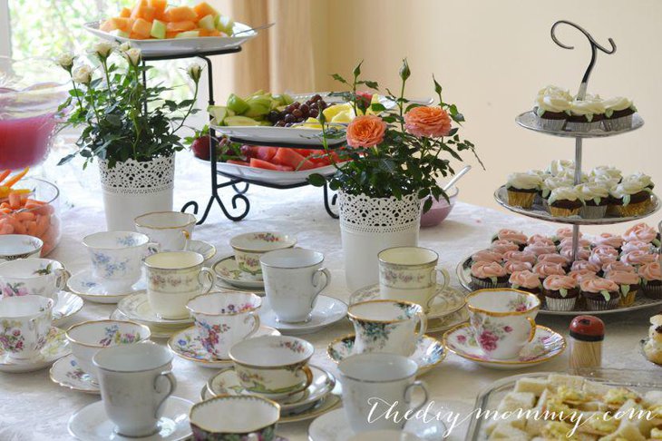 Vintage high tea themed bridal shower dessert table