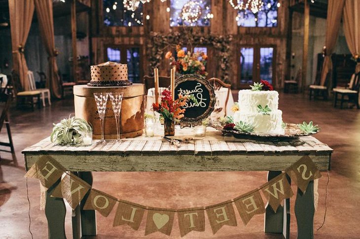 Vintage Indoor Wedding Dessert Table Idea