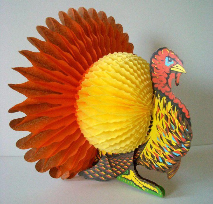 Vintage Turkey Honeycomb Thanksgiving Table Centerpiece