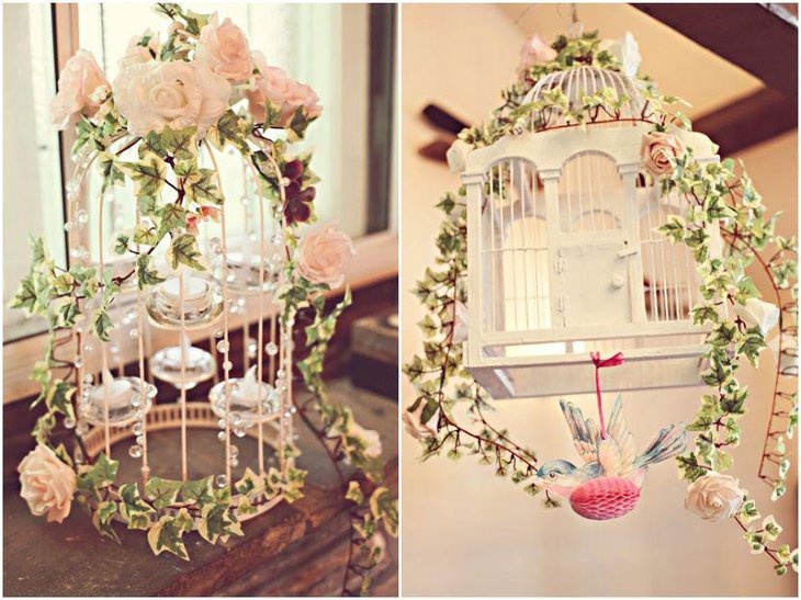 Vintage weddign DIY birdcage centerpiece with tealights 1